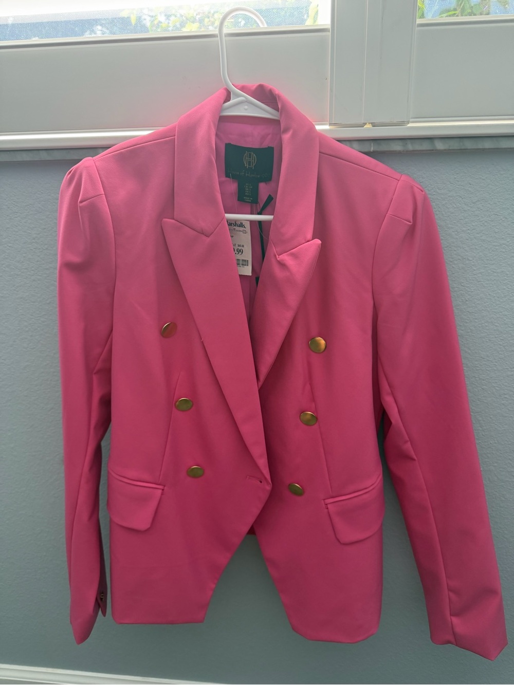 House of Harlow 1960 Hot Pink Double-Breasted Blazer with Gold Buttons